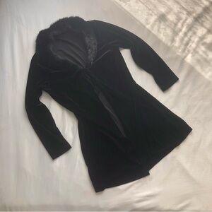 Black Velvet Coat with Fur Trim